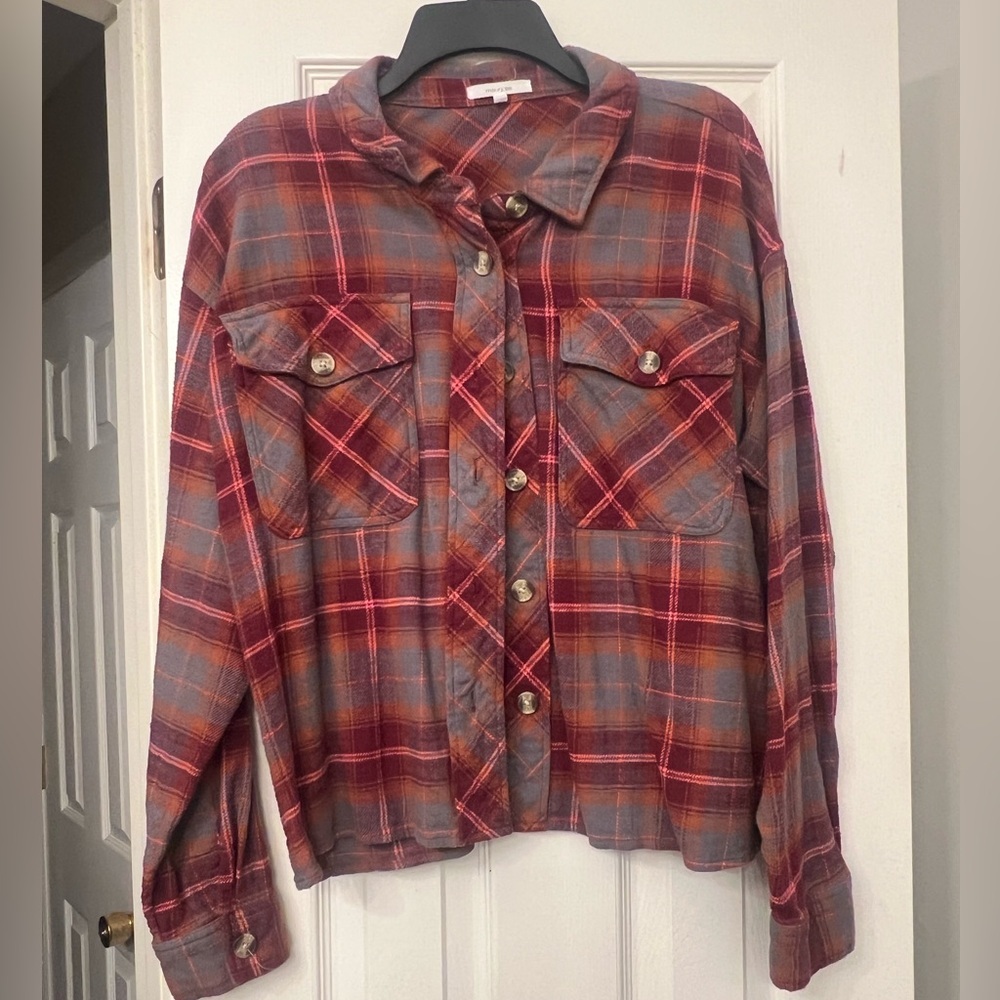 Maurices Maroon and Rust Plaid Shacket